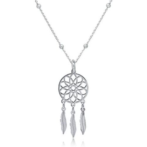 Sterling Silver Dream Catcher Necklace for Girls Women with 16'' Chain, Inspirational Jewelry Gift Boxed
