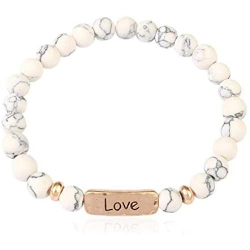 Inspirational Message Stretch Prayer Bead Bracelet - Christian Bible Cuff Blessed, Faith, Love, Hope Natural Stone, Multi Layer Stacking Strand Bangle Set