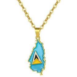 Saint Lucia Map Flag Necklace for Women Girl Gold Color Stainless Steel Jewelry St. Lucia Pendant Chains Jewellery