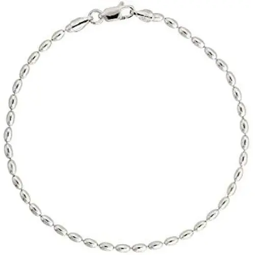 925 Sterling Silver Italian Oval Bead Necklace, 3MM, 4MM Sterling Silver Bead Ball Necklace, Rice Bead Chain Necklace, Beaded Necklace Jewelry, Men and Women, 6-36 Inch
