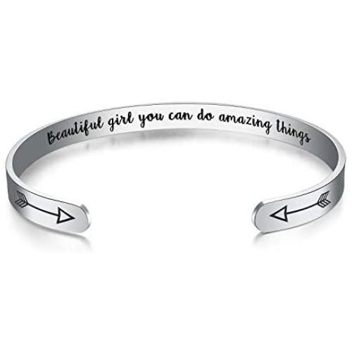 WingLoveLemonmini Inspiring Stainless Steel Cuff Bracelet Carved Spell Cuff Bracelet Friendship Bracelet Personalized Christmas Gift Friendship Gift Inspirational Gift for Women for girls for boy