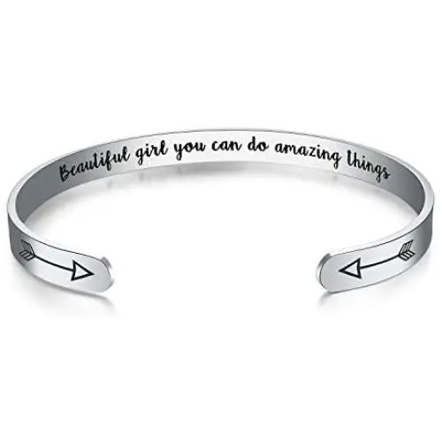 WingLoveLemonmini Inspiring Stainless Steel Cuff Bracelet Carved Spell Cuff Bracelet Friendship Bracelet Personalized Christmas Gift Friendship Gift Inspirational Gift for Women for girls for boy
