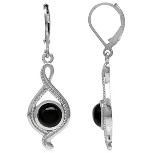 Silvershake 7MM Cabochon Stones 925 Sterling Silver Swirl Style with Rope Textured Drop Dangle Leverback Earrings Jewelry for Women