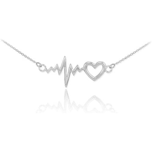 925 Sterling Silver Lifeline Pulse Heartbeat Charm Open Heart Pendant Necklace