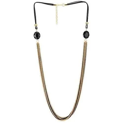 COOLSTEELANDBEYOND Gold Black Statement Necklace Multi-Strand Long Chains with Black Gem Stone Charms Pendant, Dress COOLSTEELANDBEYOND Gold Black Statement Necklace Multi-Strand Long Chains with Black Gem Stone Charms Pendant, Dress