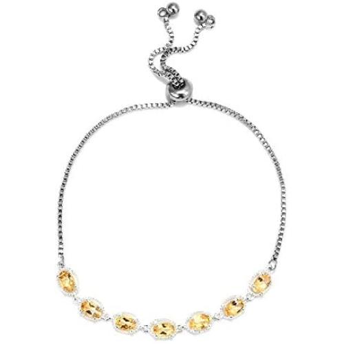 Shop LC 925 Sterling Silver Bolo Bracelet Crystal Jewelry for Women(Multi Gemstones/Garnet/Citrine/Topaz)