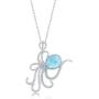 Nautical Octopus Caribbean Natural Larimar Gemstone Sterling Silver Pendant 18’’ Necklace Jewelry for Women or Teens