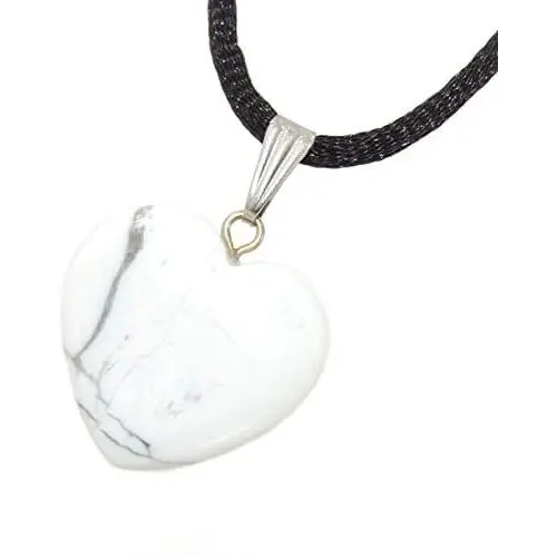 Steampunkers USA Big Heart Collection - 20mm Classic Howlite White Grey - 20-22 inch Black Cord – Crystal Gemstone Carved Necklace Charm Handmade Steampunkers USA Big Heart Collection - 20mm Classic Howlite White Grey - 20-22 inch Black Cord – Crystal Gemstone Carved Necklace Charm Handmade