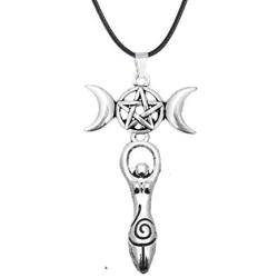 Triple Moon lady Goddess pendant necklace Hecate Wicca jewelry Pentagram Spiral pagan jewelry (Silver) triple moon necklace