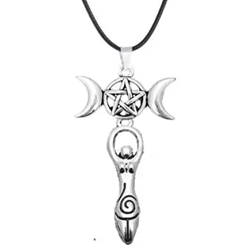Triple Moon lady Goddess pendant necklace Hecate Wicca jewelry Pentagram Spiral pagan jewelry (Silver) triple moon necklace Triple Moon lady Goddess pendant necklace Hecate Wicca jewelry Pentagram Spiral pagan jewelry (Silver) triple moon necklace
