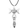 Triple Moon lady Goddess pendant necklace Hecate Wicca jewelry Pentagram Spiral pagan jewelry (Silver) triple moon necklace