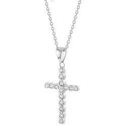 925 Sterling Silver Braided Cross Clear CZ Pendant Necklace Girls Teens 16''