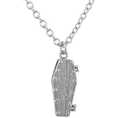 LUX ACCESSORIES Silvertone Tiny Wooden Coffin Style Charm Pendant Chain Necklace LUX ACCESSORIES Silvertone Tiny Wooden Coffin Style Charm Pendant Chain Necklace