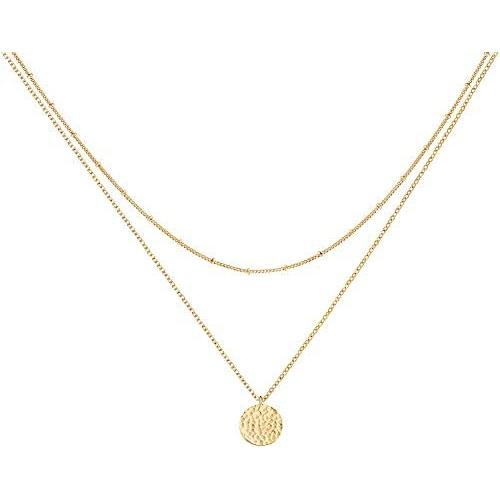 Bohemia Layered Necklace, Bar Coin Charm Pendant Neckalce Delicate Station Chain Multilayer Dics Bar Choker Necklaces for Women