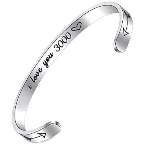 SUNSH I Love You 3000 Cuff Bracelet for Women Teen Girls Boy Valentine Friends Iron Man Gift Card Comic Movie Inspired Gift Avengers Endgame Tony Stark Fan Lover Gift