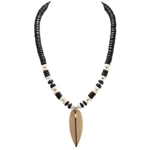 BlueRica Wood Surfboard Pendant on Coconut Wood Beads Necklace