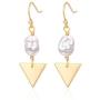 Pearl Earrings Dangle for Women 18K Gold Geometric Triangle Dangle Earrings Dainty Fashion Bohemian Earrings Jewelry Hypoallergenic Freshwater Pearls Drop Earrings for Women