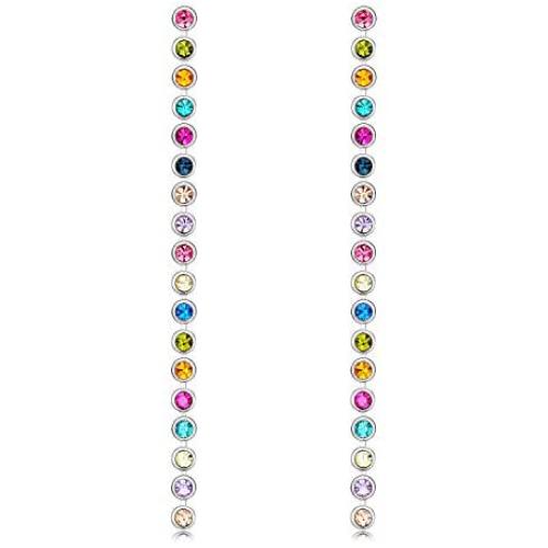 ECBERIE Long Gold Plated Ear Stud Colored Rhinestones Dangle Drop Tessel Earrings Crystal Jewelry Gifts for Women Girls