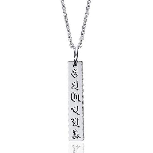 HUANIAN Stainless Steel Om Mani Padme Hum Buddhist six Words Proverbs Pendant Pendant Necklacewith Free Chain
