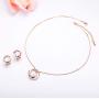 Rose Gold Pearl Jewelry Set Women Two Tone Circle Pearl Enameled Leverback Earrings and Pendant Necklace Bridal Bridesmaids Wedding Jewelry Set
