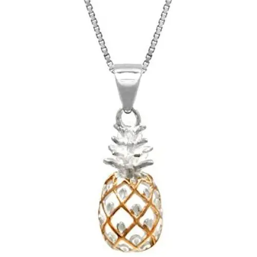 Honolulu Jewelry Company Sterling Silver with 14K Rose Gold Plated Trim Pineapple Necklace Pendant with 18'' Box Chain Honolulu Jewelry Company Sterling Silver with 14K Rose Gold Plated Trim Pineapple Necklace Pendant with 18'' Box Chain