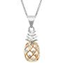 Honolulu Jewelry Company Sterling Silver with 14K Rose Gold Plated Trim Pineapple Necklace Pendant with 18'' Box Chain
