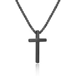 IEFSHINY Cross Necklace for Men, Stainless Steel Cross Pendant Necklaces for Men Pendant Chain 16-30 Inches Chain Gold Silver Black Cross Necklace