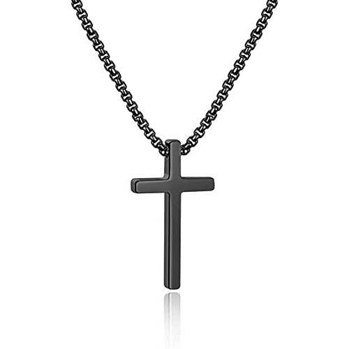 IEFSHINY Cross Necklace for Men, Stainless Steel Cross Pendant Necklaces for Men Pendant Chain 16-30 Inches Chain Gold Silver Black Cross Necklace