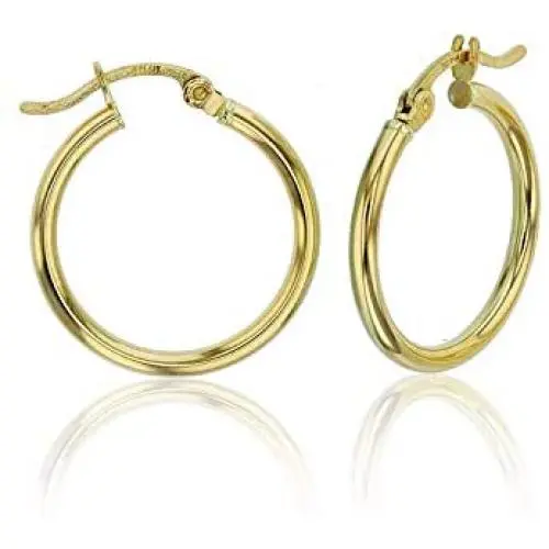 10K Yellow or White Gold Solid Polished Hoop Earrings for Women | 2mm Thick | Round Hoop Earrings | Secure Click-Top | Shiny Classic Earrings, 15mm-90mm