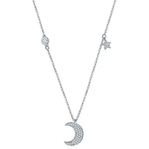 Necklace for Women 14K Gold Plated, Tiny 14K White Gold Cubic Zirconia Pendant Necklace Dainty Personalized Jewelry for Girls Gift