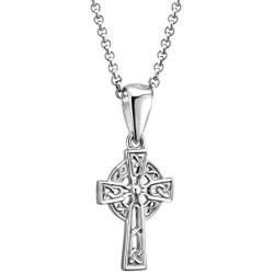 Sterling Silver Celtic Cross Necklace Hallmarked at Irish Assay Office in Dublin Castle Available In 18”, 20” and 24” Lengths with 2” Extension Chain & Easy to Use Lobster Clasp Made in Ireland