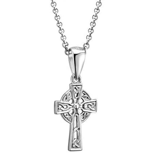 Sterling Silver Celtic Cross Necklace Hallmarked at Irish Assay Office in Dublin Castle Available In 18”, 20” and 24” Lengths with 2” Extension Chain & Easy to Use Lobster Clasp Made in Ireland