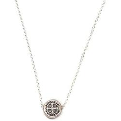 My Saint My Hero Benedictine Petite Necklace - Silver tone, includes floating silver Benedictine Medal of Protection