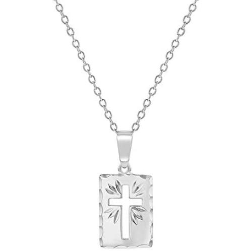 925 Sterling Silver Cutout Cross Medal Pendant Necklace Baby Children 16''