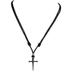 BlueRica Nail & Cross Pendant on Adjustable Black Rope Cord Necklace