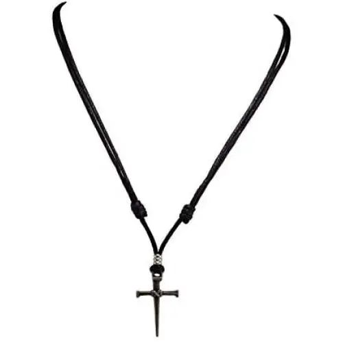 BlueRica Nail & Cross Pendant on Adjustable Black Rope Cord Necklace BlueRica Nail & Cross Pendant on Adjustable Black Rope Cord Necklace