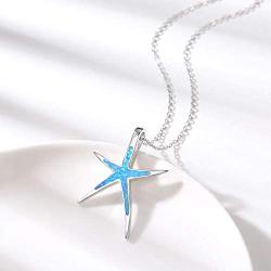 Cuoka Starfish Necklace, 925 Sterling Silver with Opal, Hawaiian Beach Nautical Ocean Pendant, Starfish Jewelry Opal Jewelry Valentine Gifts for Women Girlfriend Daughter