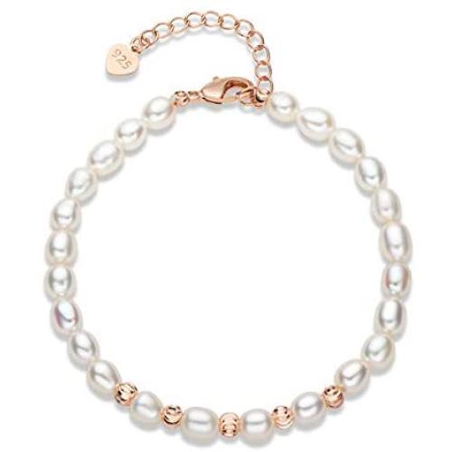 Pearl Bracelets Freshwater Cultured Strand Pearl Bracelets Gold Filled with Adjustable Chain Jewelry Gift for Teen Girls Daughter Women Bridal