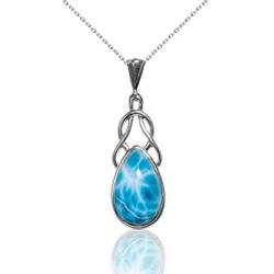 BEAN & VANILLA Larimar Stone Teardrop Ocean Blue Pendant with Italian Sterling Silver Chain Necklace