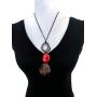 Tagua Nut Necklace Long Tagua Necklace in Red and Gray TAG638, Vegetable Ivory Necklace. Organic Handmade Tagua Nut Jewelry