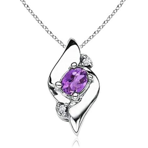 Shell Style Oval Amethyst and Diamond Pendant Necklace in Silver (4x3mm Amethyst)