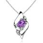 Shell Style Oval Amethyst and Diamond Pendant Necklace in Silver (4x3mm Amethyst)