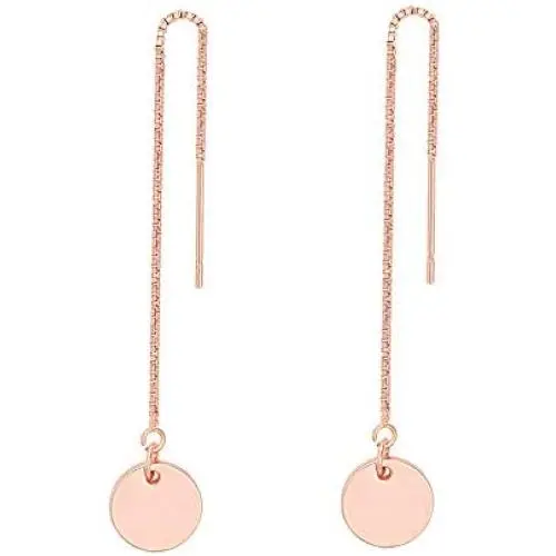 MANZHEN Minimalist Wafer Coin Disc Circle Threader Drop Earrings
