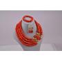 laanc Highly Necklace Jewelry Sets Natural Coral 4 Rows Orange-Gold Nigerian Women African Beads A-039D