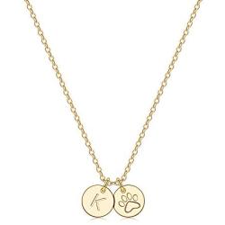 Dog Mom Gifts for Women Necklace, 14k Gold Filled Dog Mom Gifts Letter Initial Necklace Women Girls Alphabet Disc Puppy Paw Print Necklace Pet Dog Lovers Gifts for Dog Mom