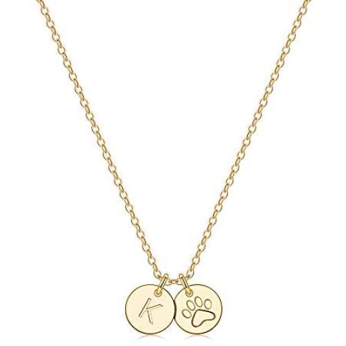 Dog Mom Gifts for Women Necklace, 14k Gold Filled Dog Mom Gifts Letter Initial Necklace Women Girls Alphabet Disc Puppy Paw Print Necklace Pet Dog Lovers Gifts for Dog Mom
