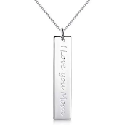 EPIRORA Mothers Birthday Gift S925 Sterling Silver Necklace I Love You Mom Vertical Bar Pendant Mom Jewelry from Daughter Son Kids