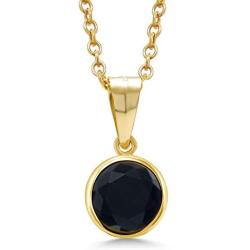 Gem Stone King 14K Yellow Gold Filled Black Onyx Pendant Necklace For Women (0.80 Ct Round 6MM With 18 Inch Chain)