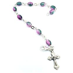 Zuluf Crystal Rosary Bracelet with Silver Plated Chain and Crucifix Catholic Religious Jewelry - Religious Cross Bracelet Christian Classic | Velvet Bag & Certificate Included |BRA025