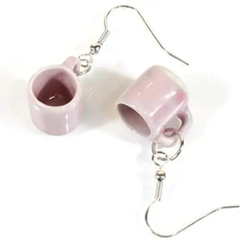 ''Time for Coffee'' Tiny Porcelain Coffee Cup Earrings, White ''Time for Coffee'' Tiny Porcelain Coffee Cup Earrings, White
